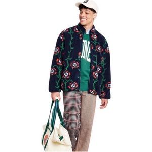 Rowing Blazers rose floral fleece zip up jacket coat size Large